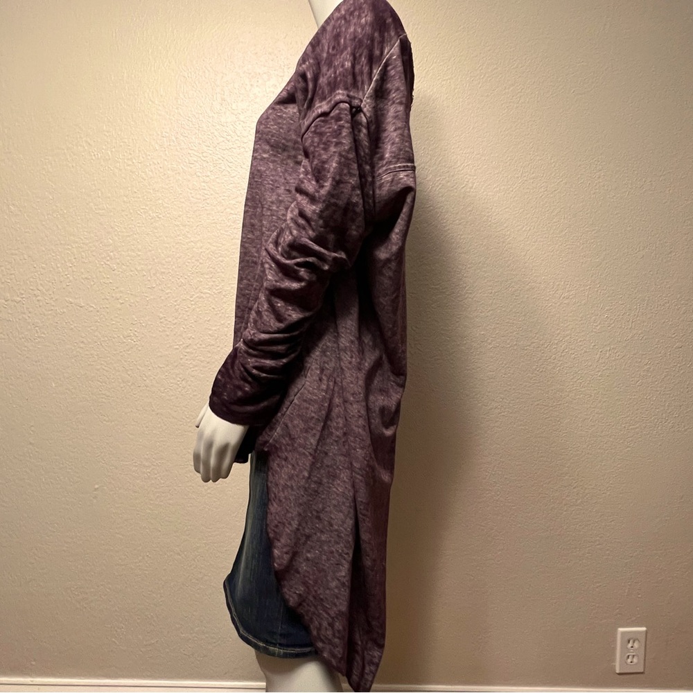Free People Eggplant Distressed Long Sleeve Jersey Sweater W/ Tuxedo Tail - Picture 3 of 11
